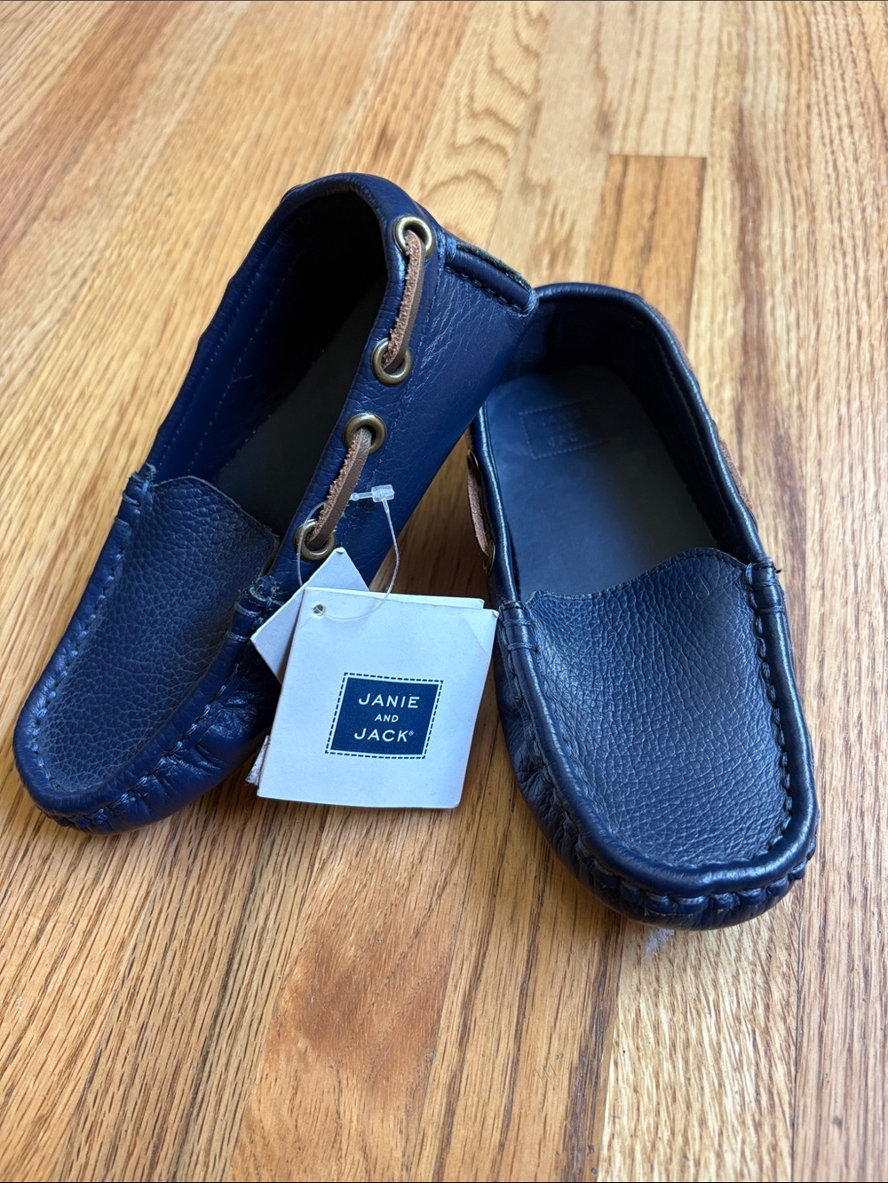 Janie and Jack toddler size 10 Navy Leather Slip-On boat shoes